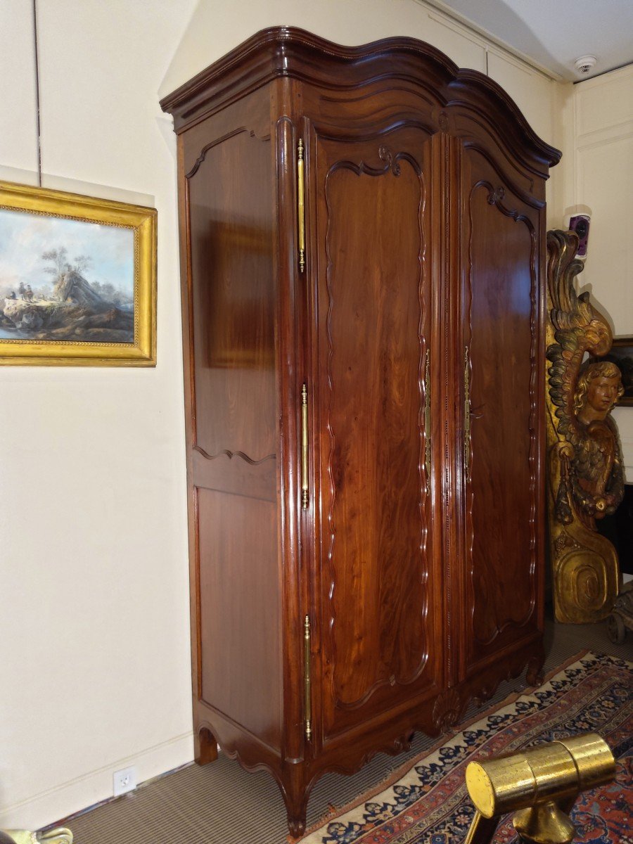 Louis XV Wardrobe In Solid Mahogany Nantes Work-photo-3